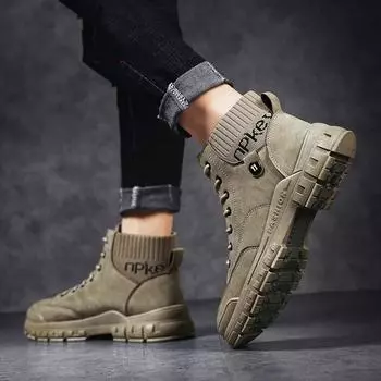 Модные кожаные мужские ботинки, ботильоны ручной работы, уличные ботинки цвета хаки на осень, мужские повседневные кожаные ботинки на весну и зиму, винтажные ботинки 39 коричневый