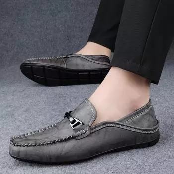 Fashion Leather Men Casual Shoes slip on Luxury Brand 2024 Mens Loafers outdoor Breathable Black Driving Shoes big size 48 49 5.5 коричневый