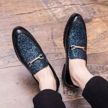 Fashion Leather Men Casual Walking Shoes Luxury Brand Men Loafers 2024 Male Shiny Coiffeur Shoes Stylish Classic Men Shoes for Wedding 38 чёрный