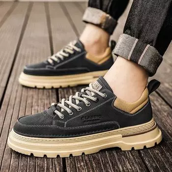 Fashion Leather Men s Lace-Up Flats New Brand Men Casual Oxfords Shoes All-match Male Walking Shoes Leather Fashion Skate Footwear Men 39 хаки