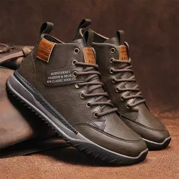 Fashion Leather Men s Sneakers Luxury High Top Casual Shoes for Man Lace-Up Flat Shoes Ankle Boots Fashion Skate Shoes Men Breathable 39 коричневый