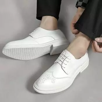 Fashion Leather Mens Oxford Shoes Mens Formal Breathable Shoes Office Mens Brogue Lace Up Thick Bottom White Business Dress 2025 38 белый