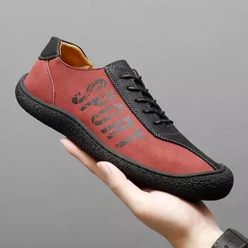 Fashion Leather New Men Casual Shoes High Quality Lace-Up Skate Shoes Men All-match Male Flats Handmade Men s Classic Outdoor Shoes 38 красный