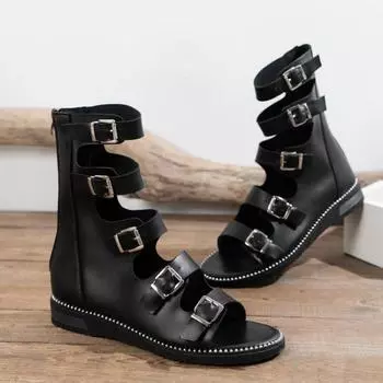 Fashion Leather Retro Shoes Women Sandals Summer Handmade Casual Sandals Women Platform Shoes Luxury Sandals Designers Zapatillas Mujer 35 чёрный