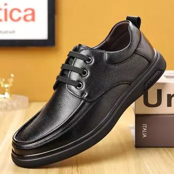 Fashion Leather Shoes For Men 2024 Casual Low-top Soft-soled Men s Shoes One-leg Outdoor Casual Lightweight Middle-aged Dad Shoes 38-44 38 коричневый
