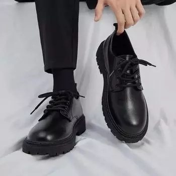 Fashion Leather Shoes for Men Fashion Mens Formal Shoes Comfortable Wear-resistant Thick-soled Male Board Shoes Zapatos De Vestir Hombre 39 чёрный
