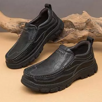Fashion Leather Shoes Men Loafers Soft Leather Men Thick Sole Casual Shoes genuine leather Male Footwear Black men moccasins 38 чёрный