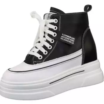 Модные кожаные туфли на толстой подошве с высоким берцем для женщин 2024 года, осень-зима, новые модные повседневные кроссовки с застежкой-молнией и увеличенной высотой 8 см 34 белый