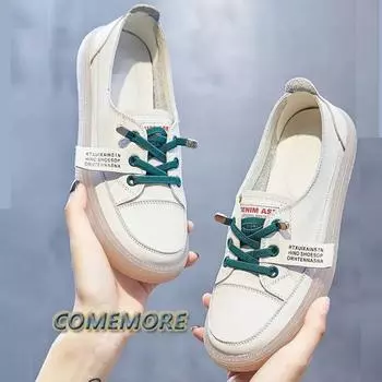 Модные женские кожаные плоские кроссовки большого размера 35-40 осенние вулканизированные туфли женская повседневная обувь удобные плоские туфли дышащие нескользящие 35 белый