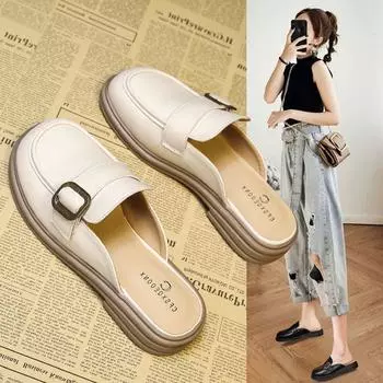 Fashion Leather Women s Slippers And Ladies Sandals Round Toe Mules Shoes Black Slides On Promotion Youthful Emo Sale Easy Wears Eva 39 35