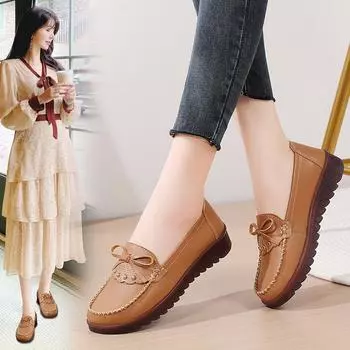 Fashion Leisure Fashion Soft Soled Mother s Shoes Comfortable Commuting Lady Middle-aged and Elderly Leather Shoes 35