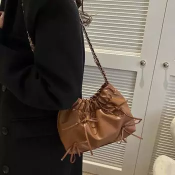 Модная, для отдыха, простая и популярная женская сумка-ведро большой вместимости коричневый