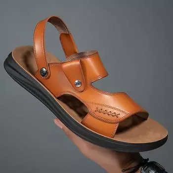 Fashion Leisure Walk Mens Beach Sandals Non-slip Open Toe Mens Slippers Classic Two Uses Male Half Drag Thick-soled Summer Outdoor Shoes 38 светло-коричневого