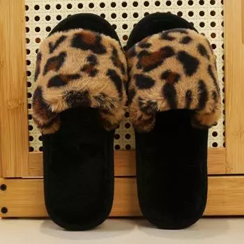 Модные леопардовые плюшевые тапочки на плоской подошве, женские, легкие, удобные, нескользящие, хлопковые тапочки, для дома и улицы, теплые тапочки с открытым носком 36-37
