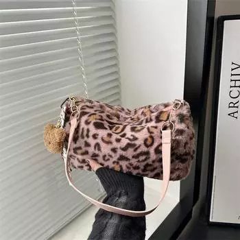 Fashion leopard print plush bag 2025 new high-end single shoulder casual underarm large-capacity foreign-style plush bag