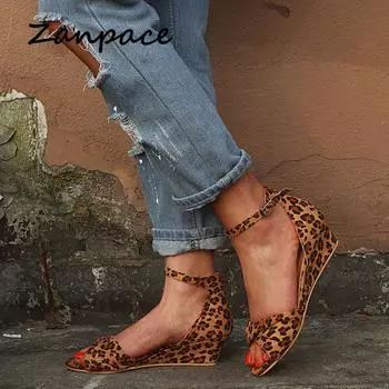Fashion Leopard Women Sandals 2019 Summer Casual Buckle Strap Wedges Women Shoes Gladiator Large Size 43 Black Platform Sandals Women 5