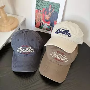 Fashion letter embroidered large brim washed baseball cap, men s and women s outdoor leisure versatile thin breathable curved brim hat M56-58cm чёрный