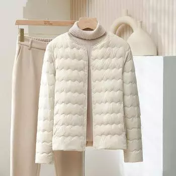 МОДА Легкая и тонкая женская пуховая куртка из флиса 90% с подкладкой, короткая термокуртка без воротника и V-образным вырезом Одежда S светло-фиолетовый