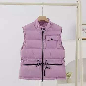 FASHION light down vest women s winter new high-end simple waist drawstring short 90 white duck down vest jacket M хаки