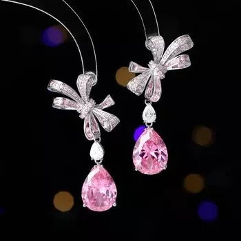Fashion light luxury bow water drop zircon earrings s925 silver needle banquet dress with high-end earrings серебряный