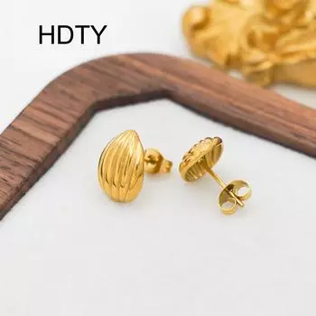 Fashion light luxury niche versatile geometric stud earrings 18k gold titanium steel mini melon seed earrings золотой