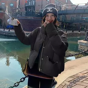 FASHION Light Warm Cloud Puff Sense New 90 White Duck Down Bread Jacket 2024 Winter New Small Down Jacket Women s Clothes S чёрный