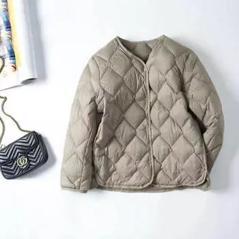 FASHION Легкий пуховик женский осень-зима новый V-образный вырез премиум легкий повседневный удобный короткий пуховик куртка L темно-синий