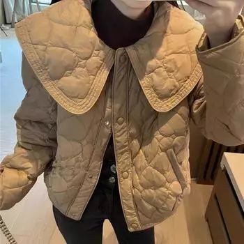 Модные легкие пуховики женские 2023 осень зима поло воротник короткое пальто женские элегантные парки хлопковая подбитая верхняя одежда M47-55kg чёрный