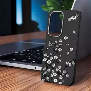 Fashion Little Flower Pattern Soft TPU Matte Case For Samsung S25 S24 FE S23 Ultra S22 A56 A16 A55 A36 A35 A14 Leather Texture Shockproof Slim Cover Samsung S25 Ultra серый