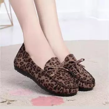 Fashion Loafers Flats Round Toe Leopard Print Flat Shoes Casual Comfortable Walking Mujer Zapatos Wear-resisting Flat Shoes 35 хаки