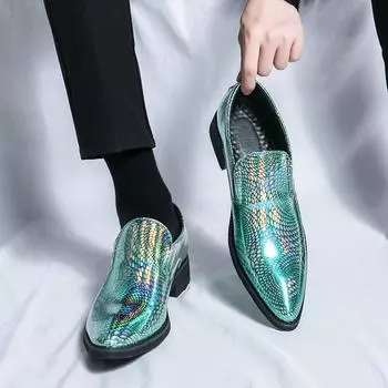 Fashion Loafers Men Shoes Green Business Casual Moccasins Pointed Toe Patent Leather Gentleman Dress Shoes Slip-On Leather Shoes 40