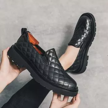 Fashion Loafers Shoes for Men Black Pu Soft Sole Casual Slip on Breathable Height Increasing Men Shoes 38 чёрный