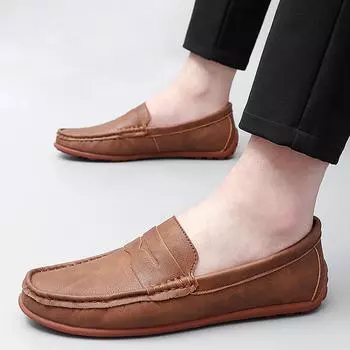 Fashion Loafers Shoes Men 2024 new Fashion spring Autumn Shoes Men s Flats Brand Leather Classic Original Style Men Casual driving Shoes 6.5 бежевый