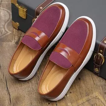 Fashion Loafers Shoes Men PU Splicing Flat Bottom Comfortable Non Slip Breathable Business Casual Men Shoes Large Size 38-48 38 красный