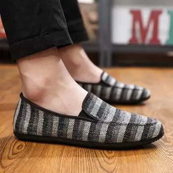 Fashion Loafers Shoes Men Slip-On Lightweight Men s Casual Canvas Shoes Summer Fashion Versatile One Step Lazy Shoes Driving Shoes Man 38