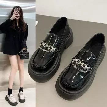 Fashion Loafers Women s Thick-soled Flat Shoes Autumn New Metal Design Comfortable Retro Elegant Walking Shoes Fashionable and Versatile 35 бежевый