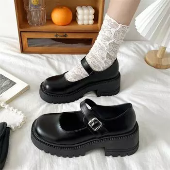 Модные туфли в стиле Лолиты для женщин Туфли Мэри Джейн в японском стиле для женщин Винтажные туфли на низком высоком каблуке и массивной платформе Туфли для косплея 4.5 белый