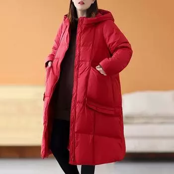 Fashion Long Down Jacket Women s Winter Wear 2025 Foreign Style White Duck Down Warm Hooded Winter Coat M