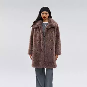 FASHION long fur coat winter new temperament coffee color long hair imitation fur coat Clothes S