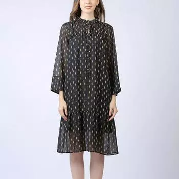 Fashion Loose Slim Looking A- line Chiffon Long Sleeves Dress Sling Dress Plus Size Plus Size Ladies Women s Clothing Spring & Fall New Arrival Black XL