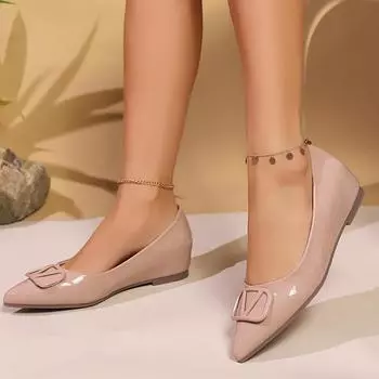 Fashion Lovely Flats Square Buckle Leather Slip on Pointed Toe Internal elevation Classic Shoes for Women Solid Platform Flats 35 абрикосовый