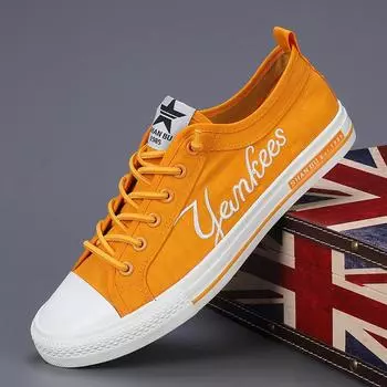 Fashion Low Cut Yellow Men s Skateboard Shoes Embroidery Letter Canvas Sneakers Men Breathable Lightweight Sport Shoes for Man 38