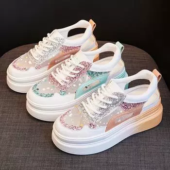 Fashion Low Ladies Shoes Lace Up Sneakers Athletic Mesh Breathable High On Platform Women Footwear Sports Quality Offers Chic Point Hot 34