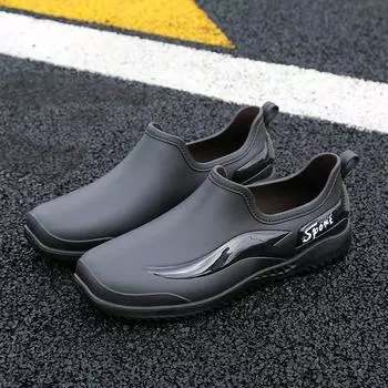 Fashion low-top rain shoes water shoes men s adult warm waterproof shoes light-mouth rubber shoes overshoes non-slip short tube work summer 40 чёрный