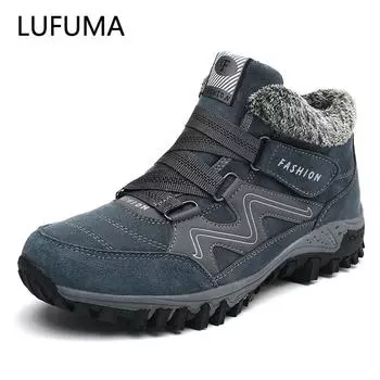 Fashion LUFUMA Winter Men Boots with Fur 2024 Warm Leather Snow Boots Men Winter Work Casual Shoes Sneakers High Top Rubber Ankle Boots 35