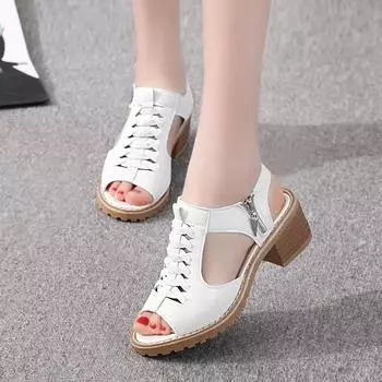 Fashion luxury 2024 New Women s Square Heel Summer Shoes Leather Zip Gladiator Sandals Medium Heel Zip Platform Sandals High Heels 43 35 белый