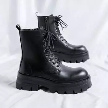 Fashion Luxury Brand Black Ankle Boots Men Genuine Leather Round Toe Boots 2024 Fashion Outdoor Work Boot Comfy Antiskid Motorcycle Boot 38 чёрный