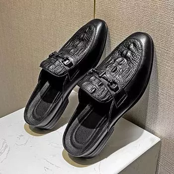 Fashion Luxury Brand Designer Men s Shoes Fashion Half Shoes For Men Casual Shoes High Quality Leather Beach Slippers Summer Man Sandals 38 чёрный