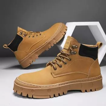 Fashion Luxury Brand Men Ankle Boots American Tooling Boot Casual Winter Warm Leather High Top Boot Lightweight Comfy Lace-Up Basic Boot 39 чёрный