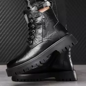 Модные мужские ботинки класса люкс, высокие уличные ботинки, повседневные кожаные дизайнерские мотоциклетные ботинки, мужские туфли-лодочки, челси, классические ботинки 38 чёрный